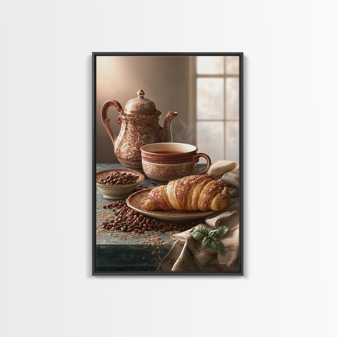 Coffee Beans and Pastry Arrangement Framed Canvas Print, Restaurant Art, Minimalist Decor, Restaurant Decor, Fine Art, Bistro, RES-2x3-30