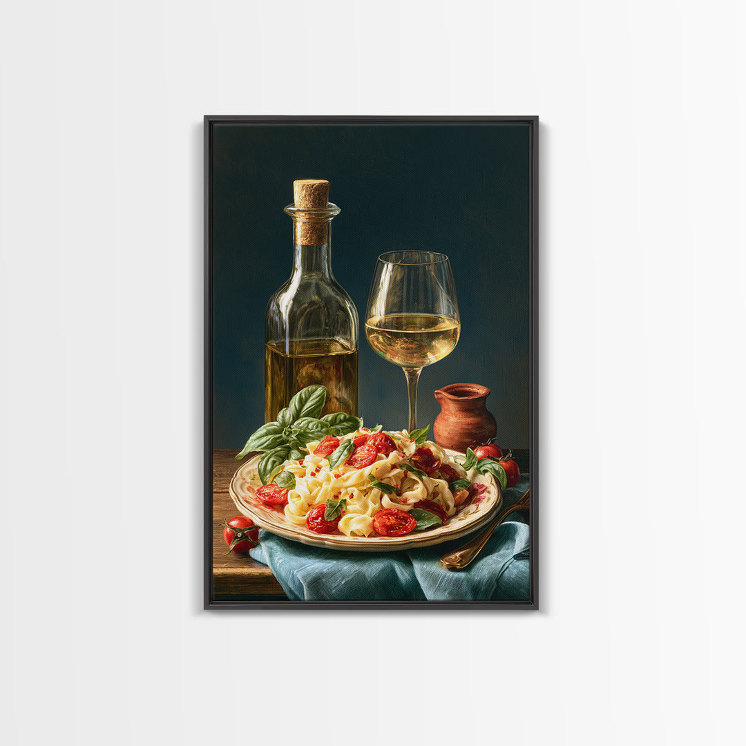 Fresh Pasta with Tomatoes and Basil Framed Canvas Print, Restaurant Art, Printable Wall Art, Restaurant Decor, Fine Art, Bistro, RES-2x3-34