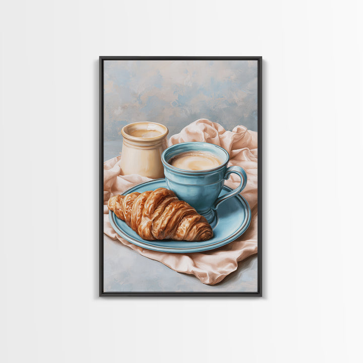 French Bistro Coffee and Croissant Still Life Framed Canvas Print, Restaurant Art, Canvas, Restaurant Decor, Fine Art, Bistro, RES-2x3-38