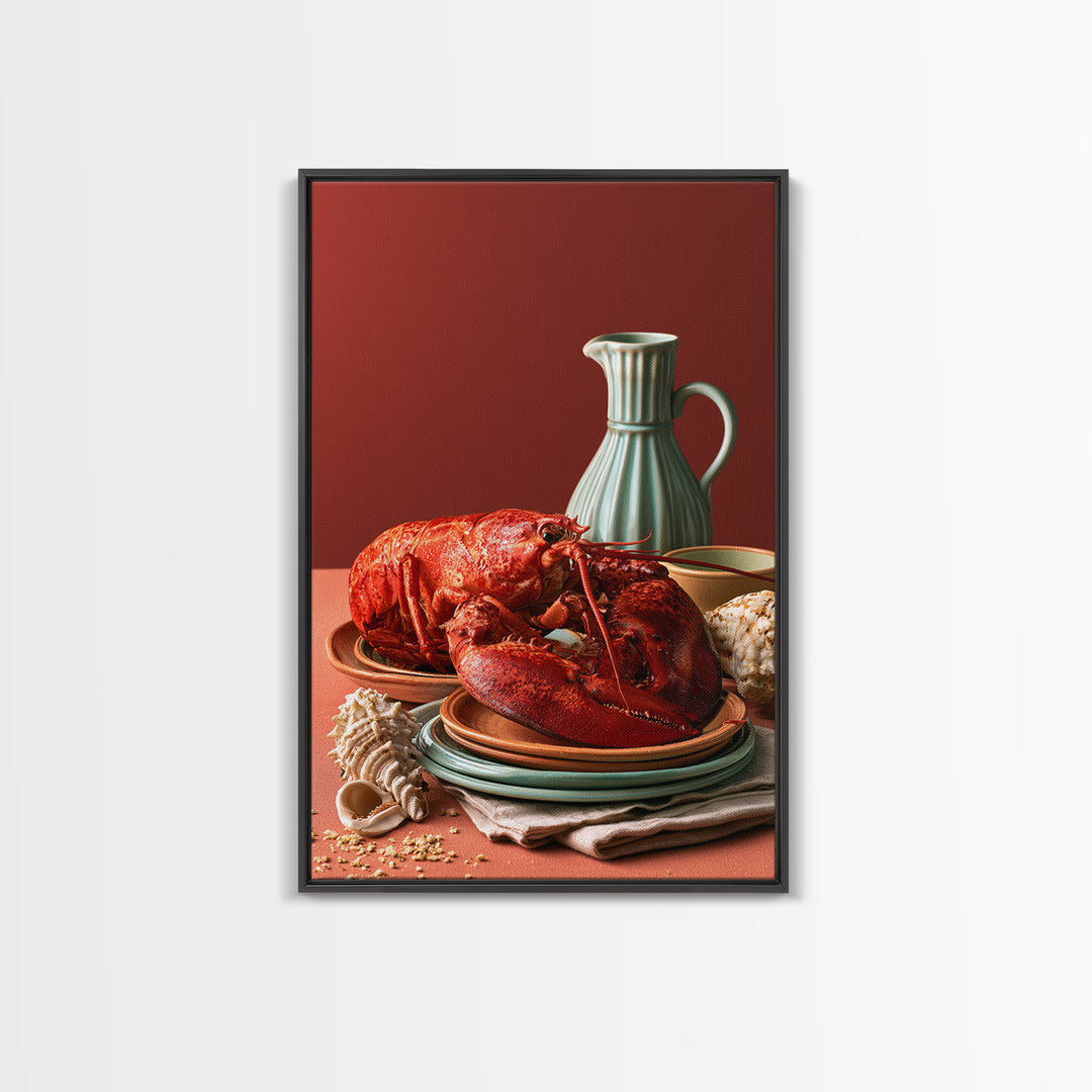 Seafood Lobster and Shell Arrangement Canvas Print, Restaurant Art, Contemporary Art, Restaurant Decor, Fine Art, Bistro, RES-2x3-40