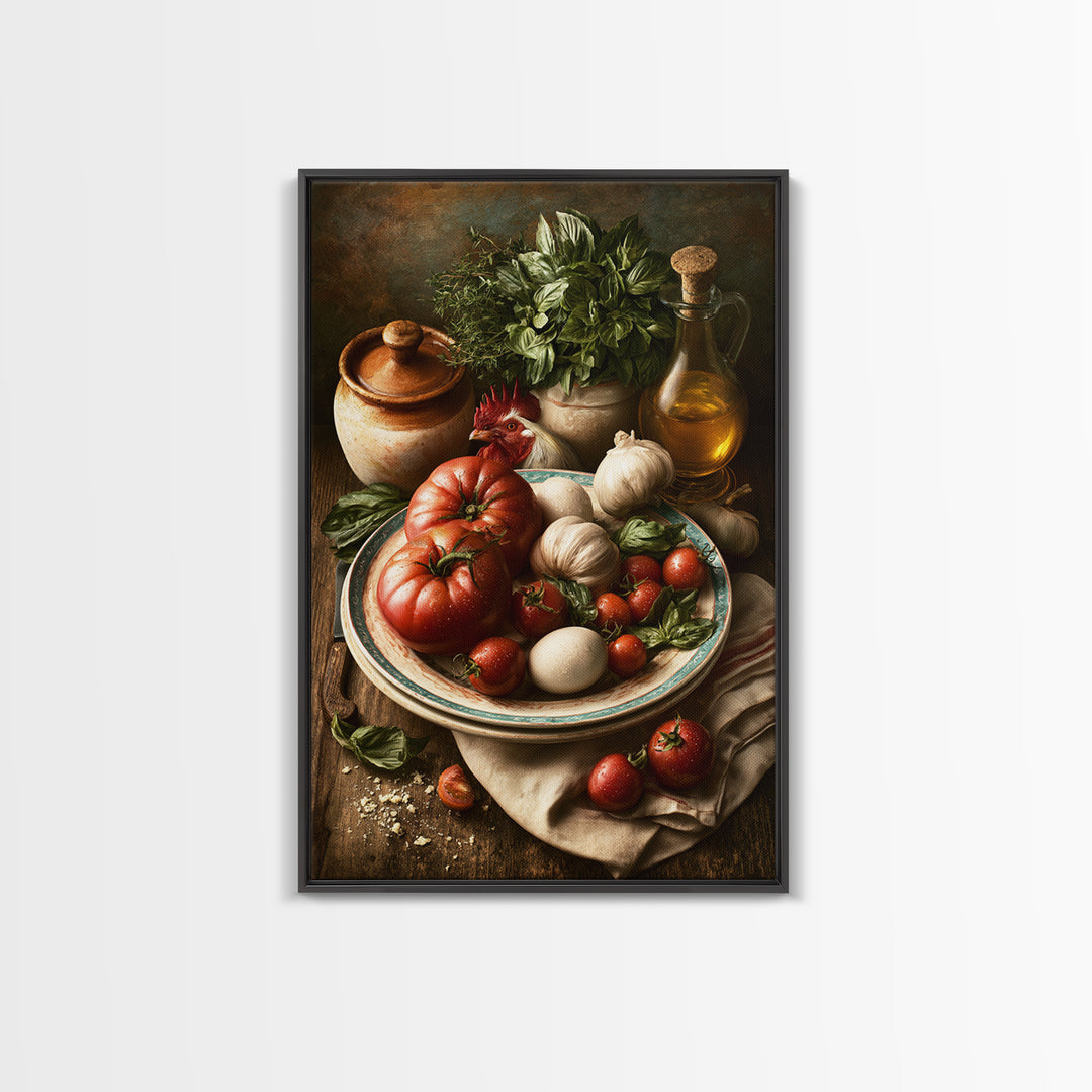 Rooster and Herbs for Farmhouse Restaurant Mood Framed Canvas Print, Restaurant Art, Poster, Restaurant Decor, Fine Art, Bistro, RES-2x3-52