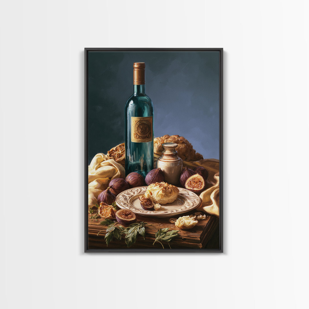 Wine Bottle and Figs Canvas Print, Restaurant Art, Watercolor Painting, Restaurant Decor, Oil Painting, Bistro, Fine Art Print, RES-2x3-57