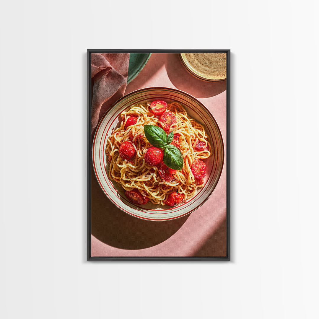 Fresh Pasta with Tomatoes and Basil Canvas Print, Restaurant Art, Kitchen Decor, Restaurant Decor, Bistro, Bedroom Wall Art, RES-2x3-58