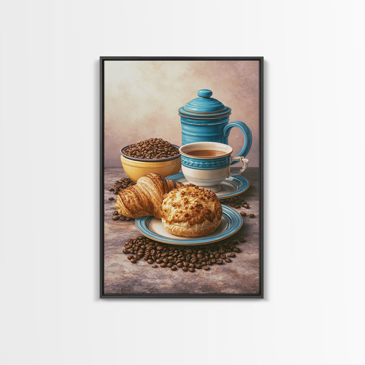 Coffee Beans and Pastry Arrangement Framed Canvas Print, Restaurant Art, Minimalist Decor, Restaurant Decor, Fine Art, Bistro, RES-2x3-6