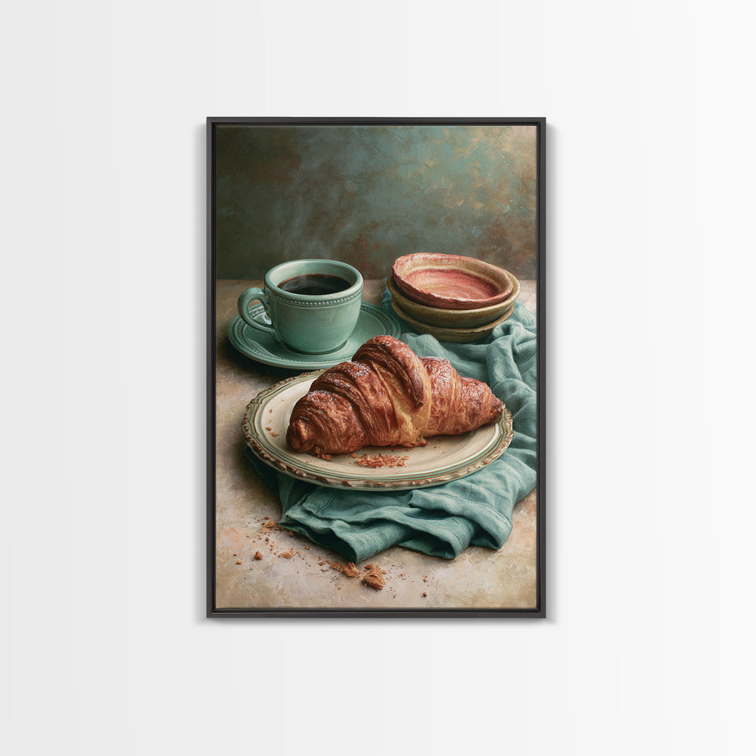 French Bistro Coffee and Croissant Still Life Canvas Print, Restaurant Art, Kitchen Wall Art, Restaurant Decor, Abstract Art, RES-2x3-62
