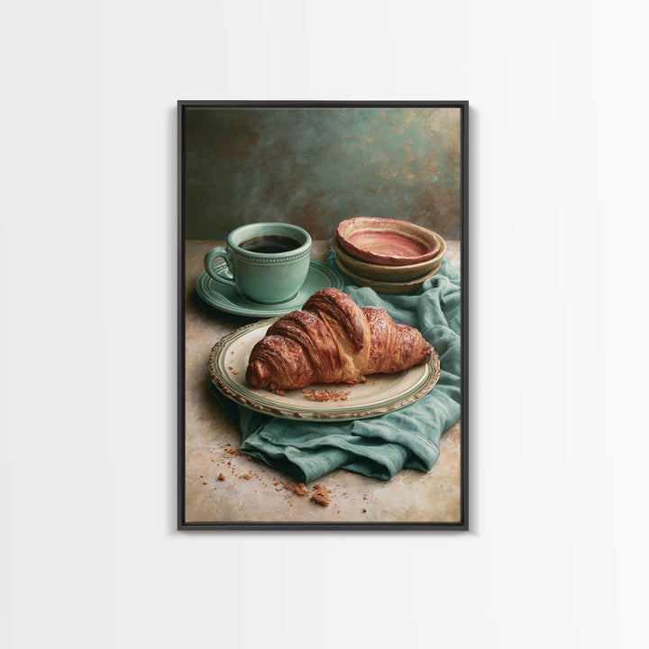 French Bistro Coffee and Croissant Still Life Canvas Print, Restaurant Art, Kitchen Wall Art, Restaurant Decor, Abstract Art, RES-2x3-62