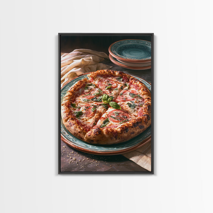 Pizzeria Tomato Basil and Mozzarella Still Life Canvas Print, Restaurant Art, Restaurant Decor, Oil Painting, Bistro, RES-2x3-66