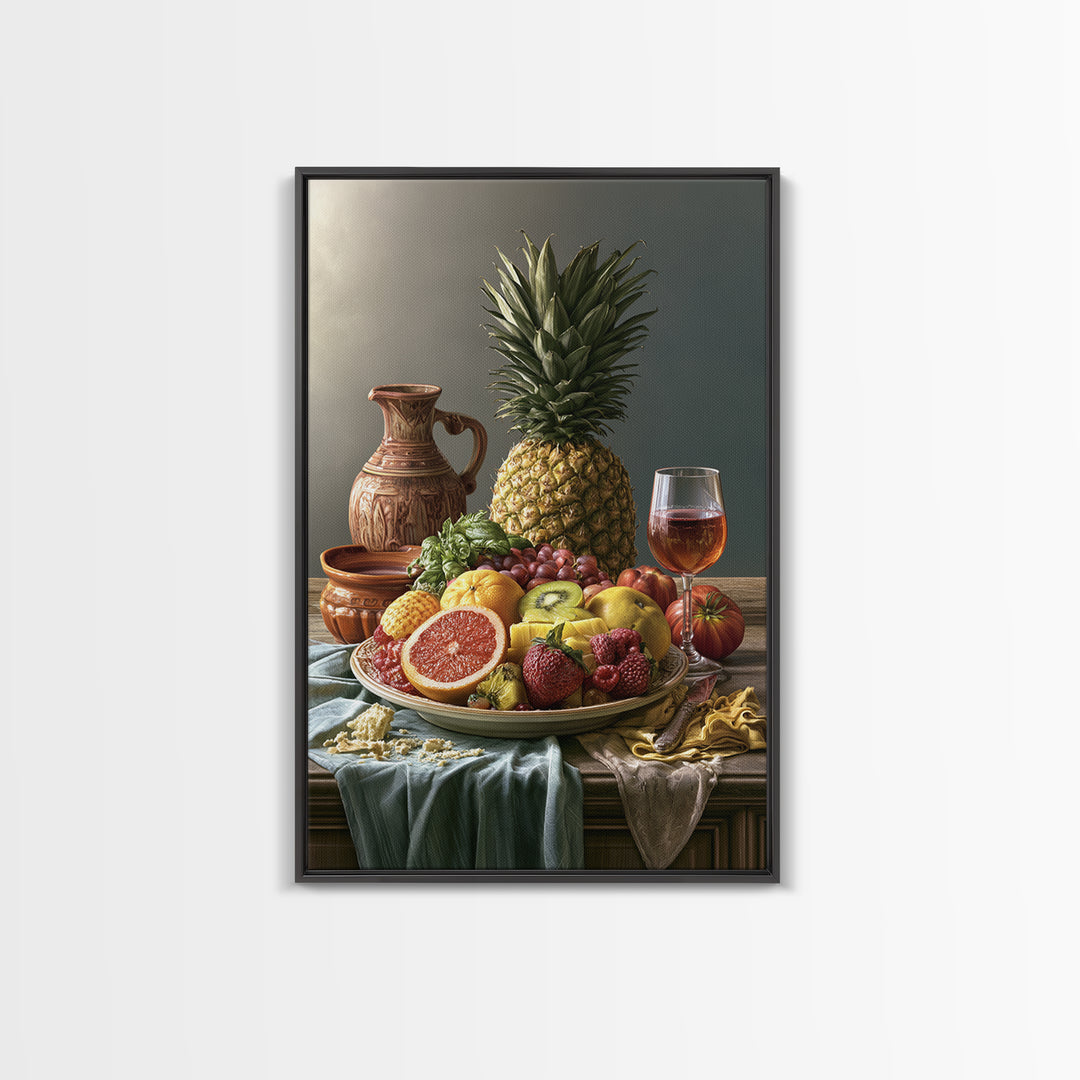Tropical Fruit Platter Framed Canvas Print, Restaurant Art, Framed Wall Art, Restaurant Decor, Watercolor Art, Bistro, RES-2x3-74