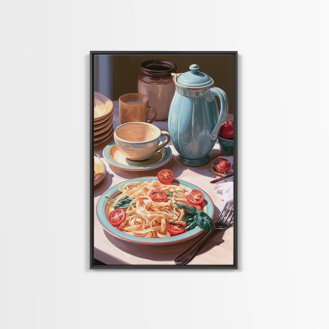 Fresh Pasta with Tomatoes and Basil Canvas Print, Restaurant Art, Kitchen Decor, Restaurant Decor, Bistro, Bedroom Wall Art, RES-2x3-82