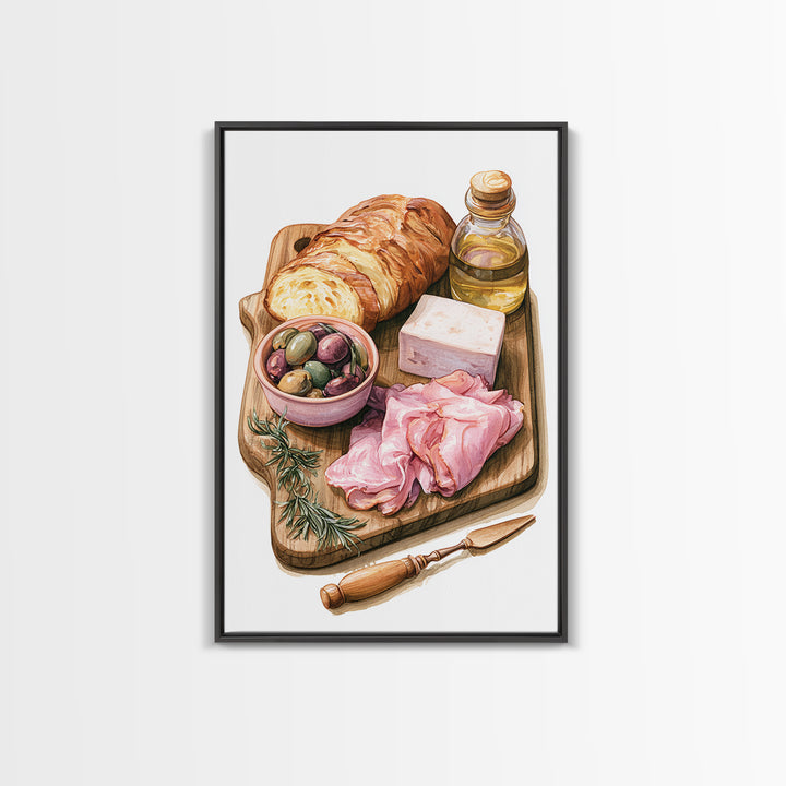 Mediterranean Olives Bread and Cheese Board Canvas Print, Restaurant Art, Bedroom Wall Art, Restaurant Decor, Bistro, RES-2x3-89