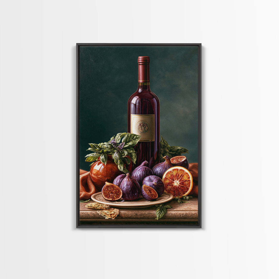 Wine Bottle and Figs Canvas Print, Restaurant Art, Canvas Wall Art, Restaurant Decor, Fine Art, Bistro, Bedroom Wall Art, RES-2x3-9