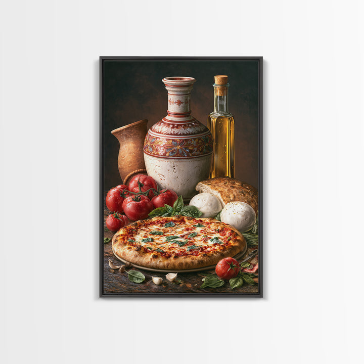 Pizzeria Tomato Basil and Mozzarella Still Life Framed Canvas Print, Restaurant Art, Digital Print, Restaurant Decor, Bistro, RES-2x3-90