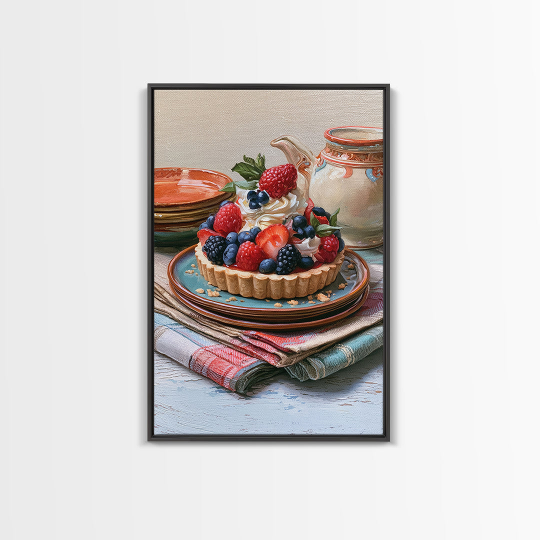 Dessert Tart with Berries and Cream Canvas Print, Restaurant Art, Living Room Decor, Restaurant Decor, Fine Art, Bistro, RES-2x3-96