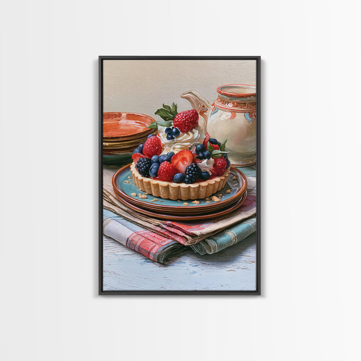 Dessert Tart with Berries and Cream Canvas Print, Restaurant Art, Living Room Decor, Restaurant Decor, Fine Art, Bistro, RES-2x3-96