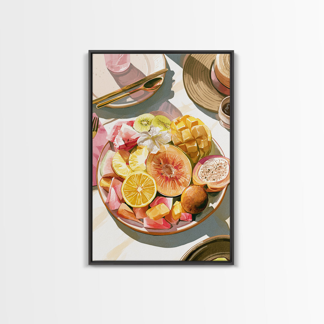 Tropical Fruit Platter Framed Canvas Print, Restaurant Art, Framed Wall Art, Restaurant Decor, Watercolor Art, Bistro, RES-2x3-98