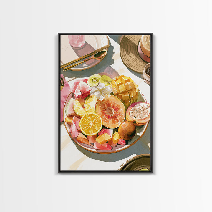 Tropical Fruit Platter Framed Canvas Print, Restaurant Art, Framed Wall Art, Restaurant Decor, Watercolor Art, Bistro, RES-2x3-98