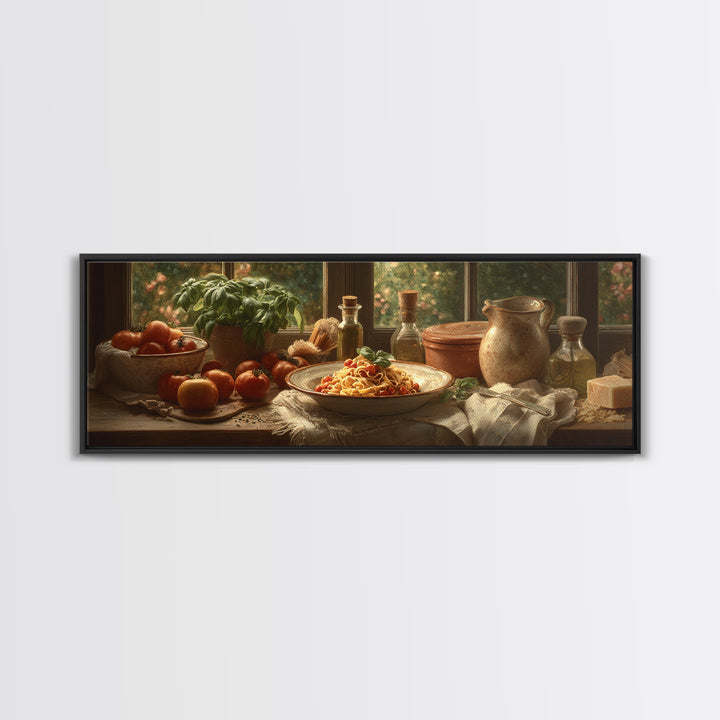 Fresh Pasta with Tomatoes and Basil Framed Canvas Print, Restaurant Art, Printable Art, Restaurant Decor, Fine Art, Bistro, RES-3x1-18