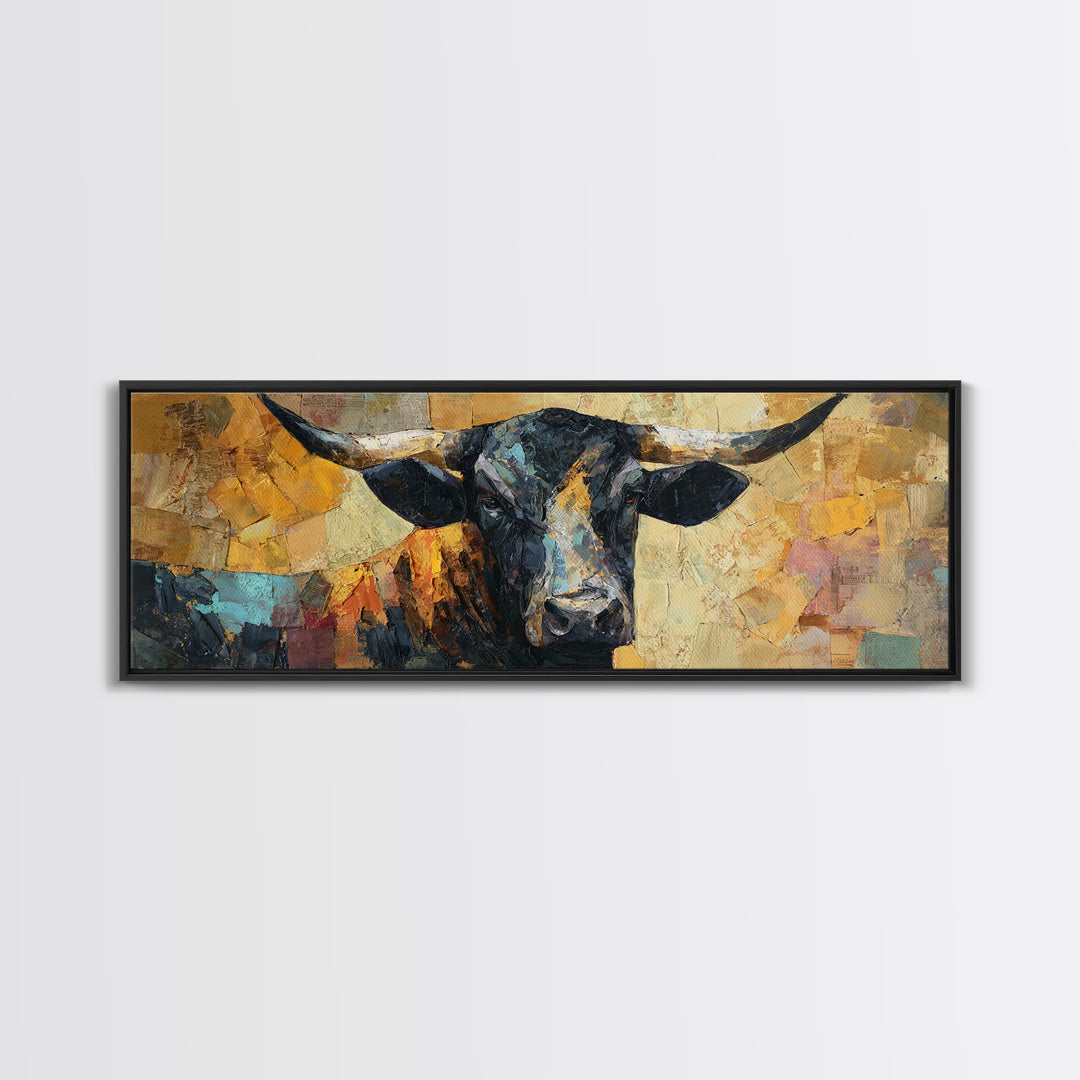 Steakhouse Black and Gold Bull Portrait Framed Canvas Print, Restaurant Art, Wall Art Prints, Restaurant Decor, Bistro, RES-3x1-47