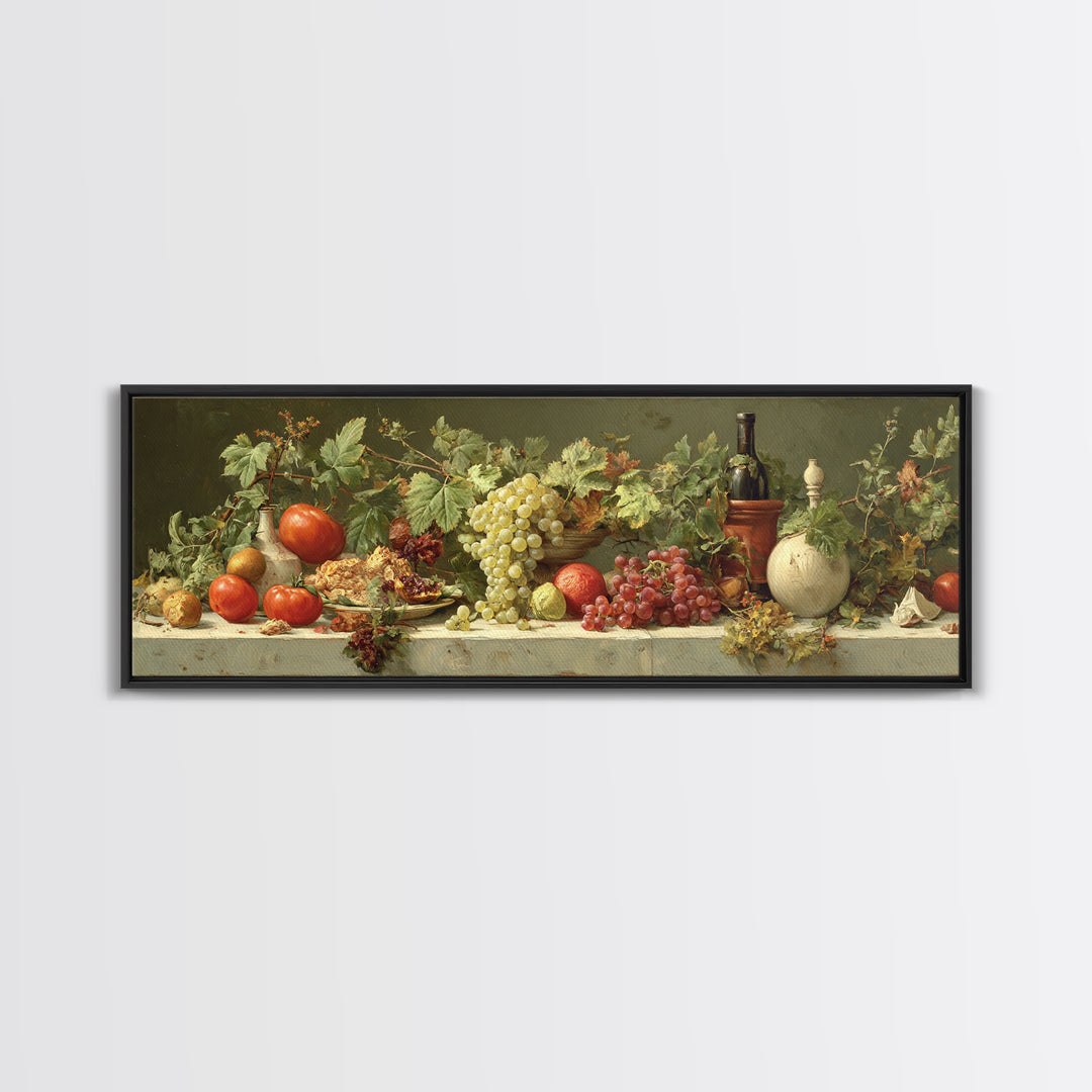 Wine Grapevine Botanical Study Framed Canvas Print, Restaurant Art, Wall Decor, Restaurant Decor, Oil Painting, Bistro, RES-3x1-55