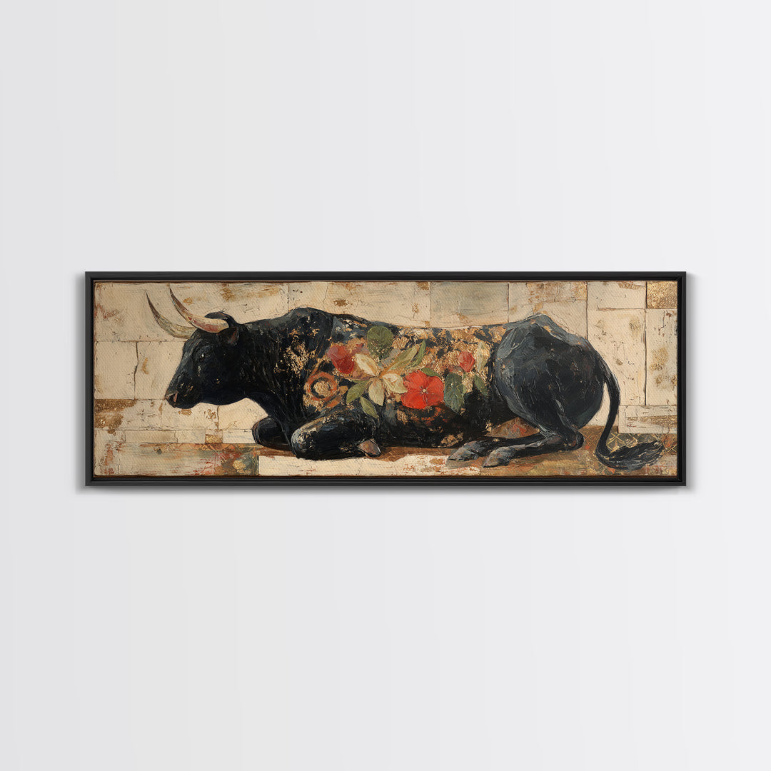 Steakhouse Black and Gold Bull Portrait Canvas Print, Restaurant Art, Digital Print, Restaurant Decor, Fine Art, Bistro, RES-3x1-71