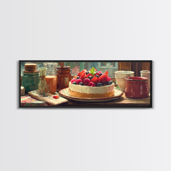 Dessert Tart with Berries and Cream Canvas Print, Restaurant Art, Art Print, Restaurant Decor, Fine Art, Bistro, Kitchen Art, RES-3x1-80