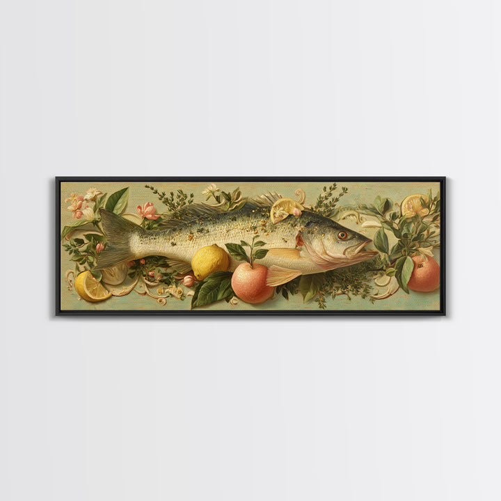 Fresh Fish with Lemon and Herbs Framed Canvas Print, Restaurant Art, Kitchen Decor, Restaurant Decor, Fine Art, Bistro, RES-3x1-87