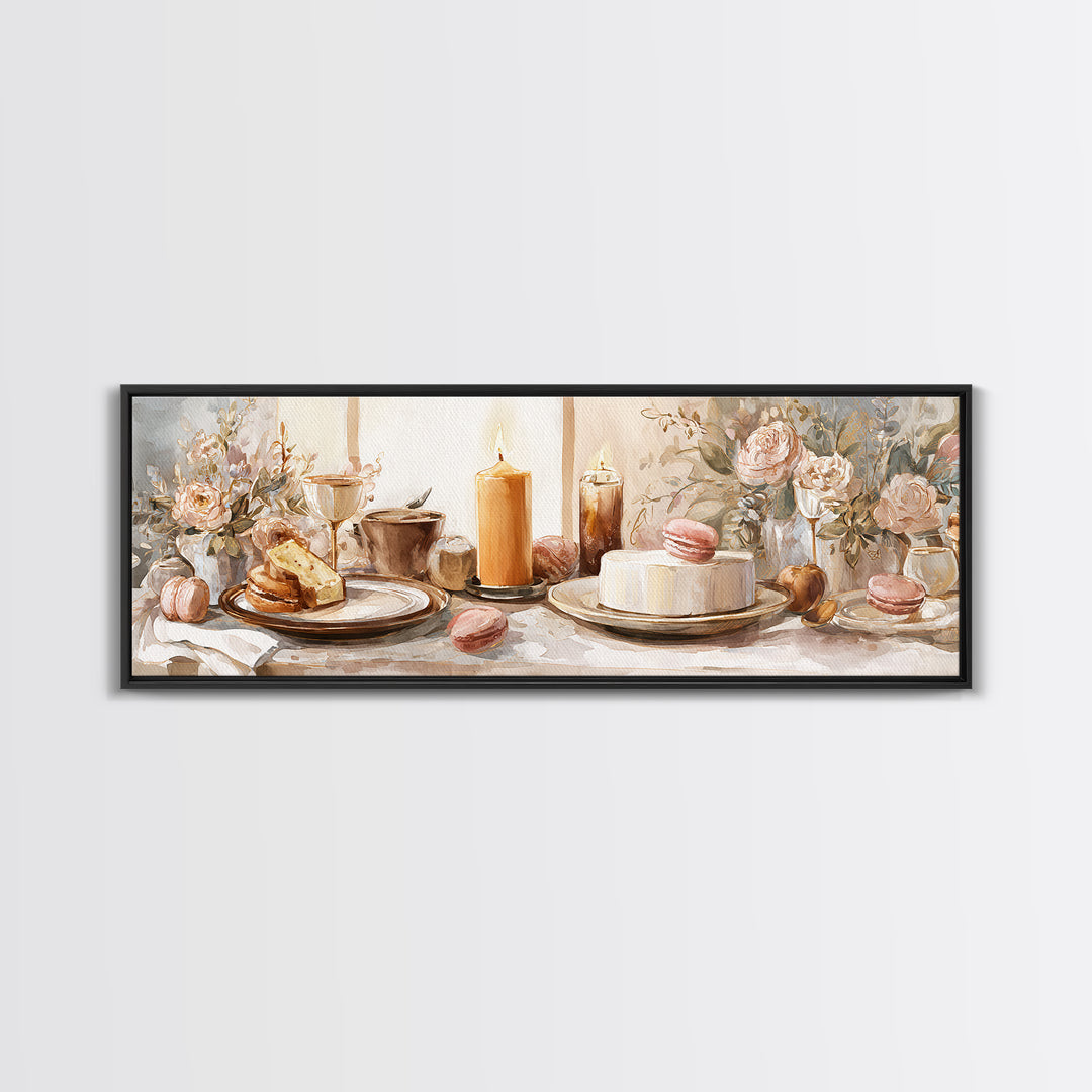 Elegant Table Objects Canvas Print, Restaurant Art, Wall Art, Restaurant Decor, Watercolor Art, Bistro, Digital Print, RES-3x1-88