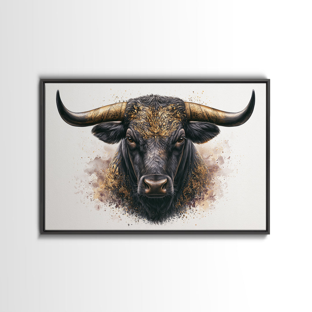 Steakhouse Black and Gold Bull Portrait Canvas Print, Restaurant Art, Modern Decor, Restaurant Decor, Fine Art, Bistro, RES-3x2-11