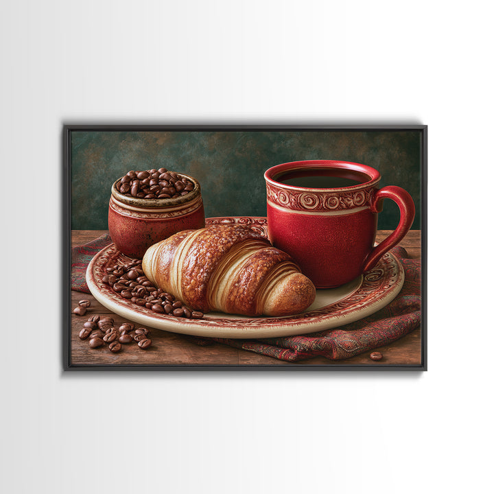 Coffee Beans and Pastry Arrangement Framed Canvas Print, Restaurant Art, Canvas Wall Art, Restaurant Decor, Fine Art, Bistro, RES-3x2-2