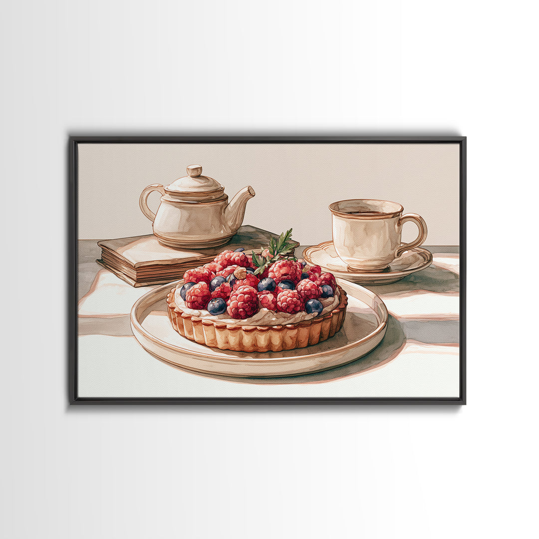 Dessert Tart with Berries and Cream Framed Canvas Print, Restaurant Art, Kitchen Wall Decor, Restaurant Decor, Fine Art, Bistro, RES-3x2-20