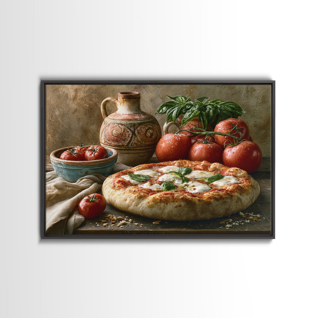 Pizzeria Tomato Basil and Mozzarella Still Life Canvas Print, Restaurant Art, Living Room Decor, Restaurant Decor, Bistro, RES-3x2-62