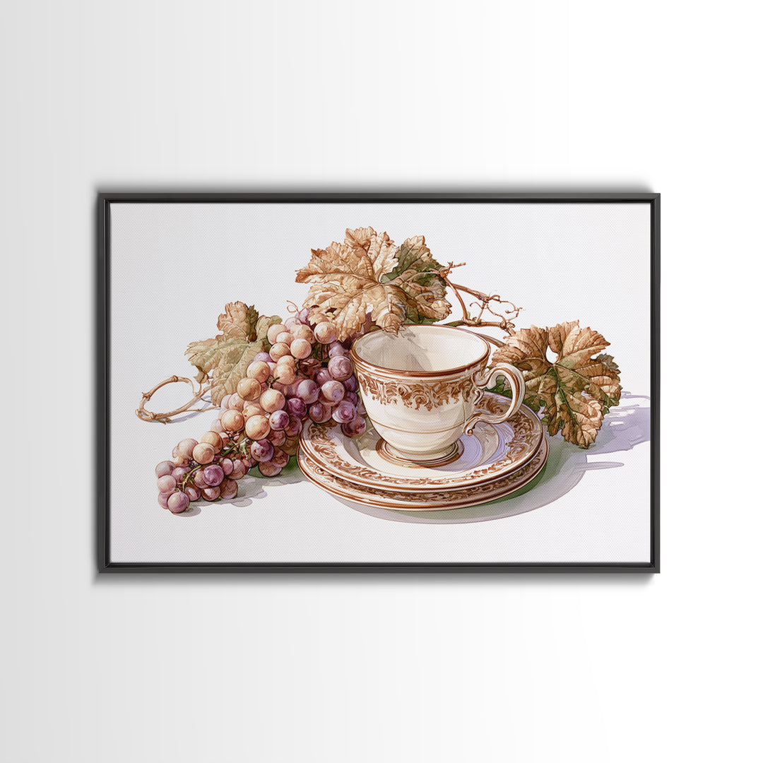 Wine Grapevine Botanical Study Canvas Print, Restaurant Art, Framed Wall Art, Restaurant Decor, Watercolor Art, Bistro, RES-3x2-67
