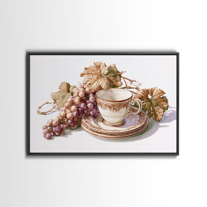 Wine Grapevine Botanical Study Canvas Print, Restaurant Art, Framed Wall Art, Restaurant Decor, Watercolor Art, Bistro, RES-3x2-67
