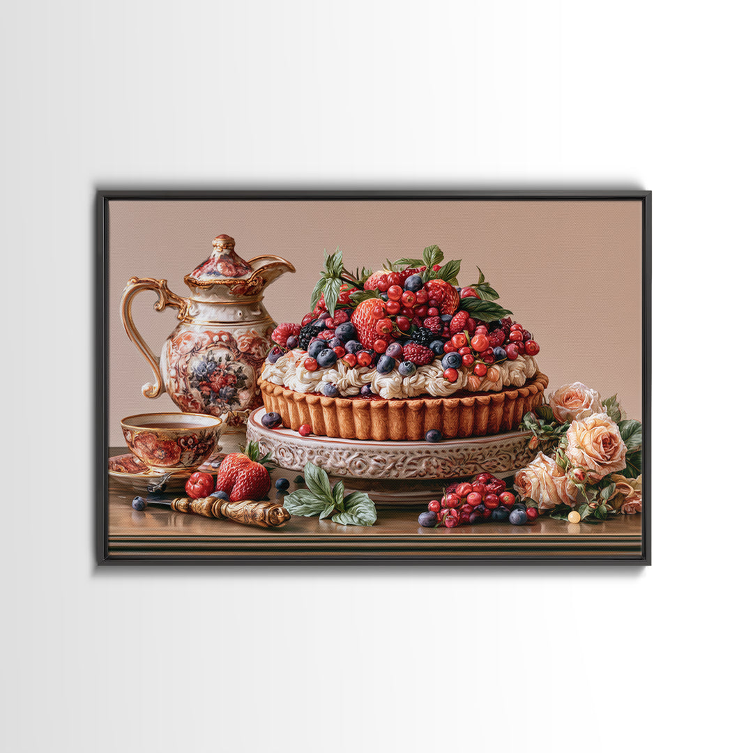 Dessert Tart with Berries and Cream Canvas Print, Restaurant Art, Minimalist Decor, Restaurant Decor, Fine Art, Bistro, RES-3x2-68
