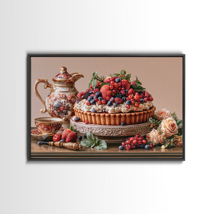 Dessert Tart with Berries and Cream Canvas Print, Restaurant Art, Minimalist Decor, Restaurant Decor, Fine Art, Bistro, RES-3x2-68
