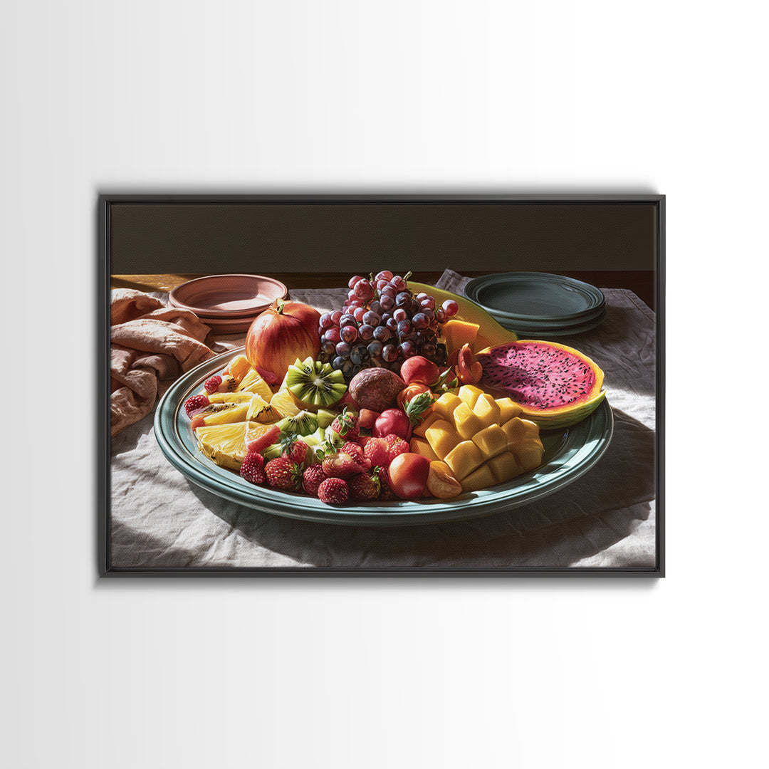 Tropical Fruit Platter Framed Canvas Print, Restaurant Art, Wall Art Print, Restaurant Decor, Fine Art, Bistro, Modern Decor, RES-3x2-70