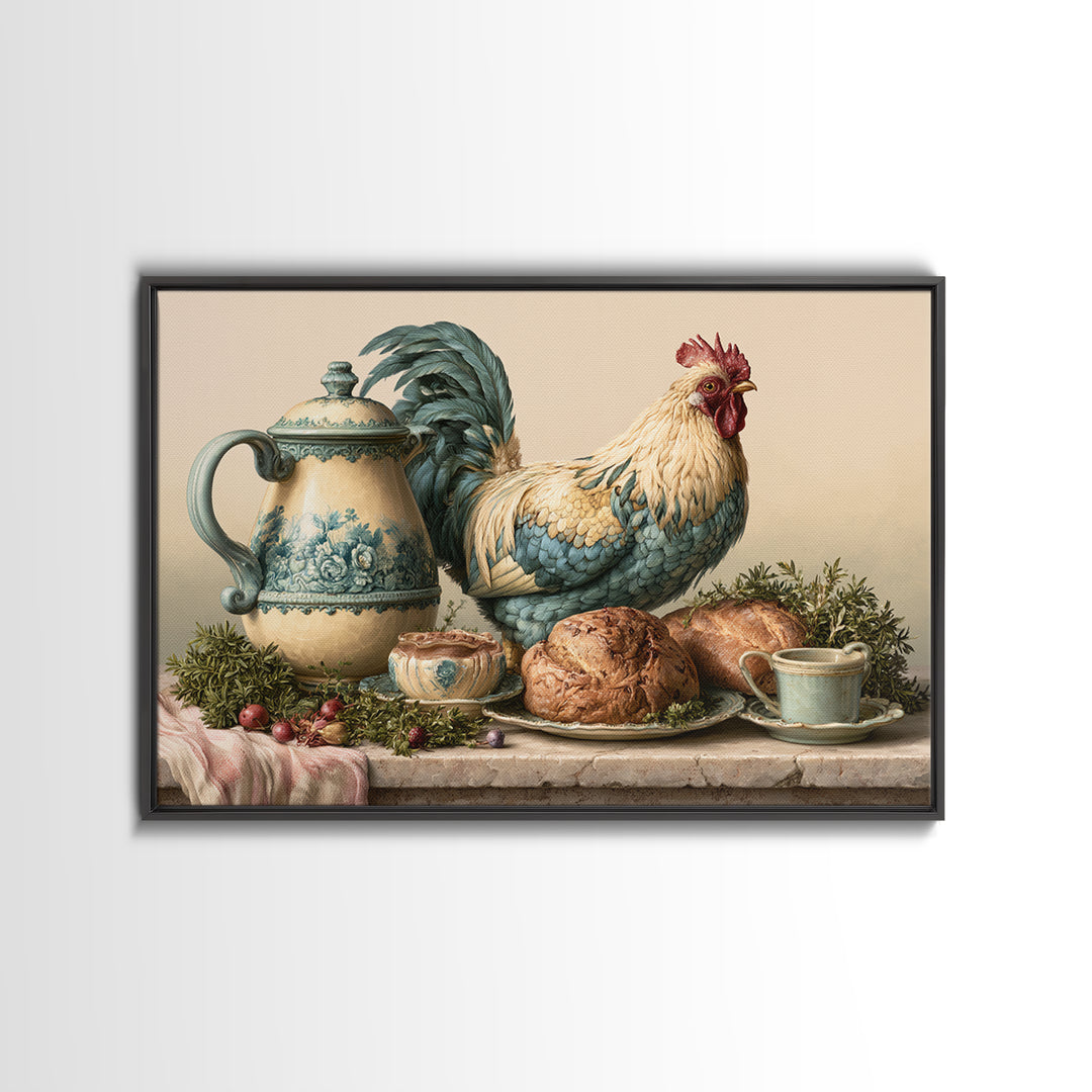 Rooster and Herbs for Farmhouse Restaurant Mood Canvas Print, Restaurant Art, Contemporary Art, Restaurant Decor, Bistro, RES-3x2-72