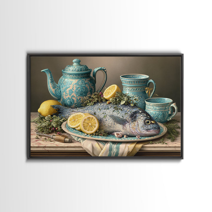 Fresh Fish with Lemon and Herbs Canvas Print, Restaurant Art, Printable Wall Art, Restaurant Decor, Fine Art, Bistro, RES-3x2-75