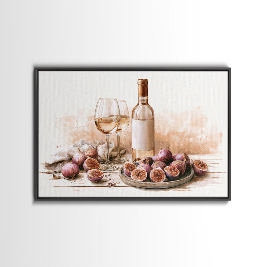 Wine Bottle and Figs Framed Canvas Print, Restaurant Art, Room Decor, Restaurant Decor, Fine Art, Bistro, Large Wall Art, RES-3x2-77