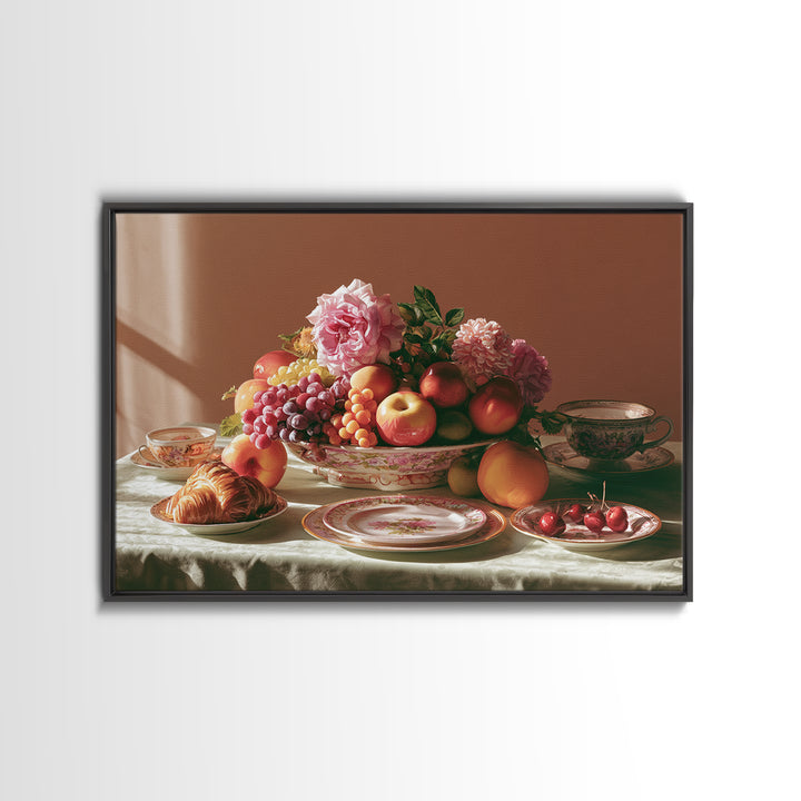 Classic Fruit Bowl Framed Canvas Print, Restaurant Art, Watercolor Painting, Restaurant Decor, Oil Painting, Bistro, RES-3x2-8