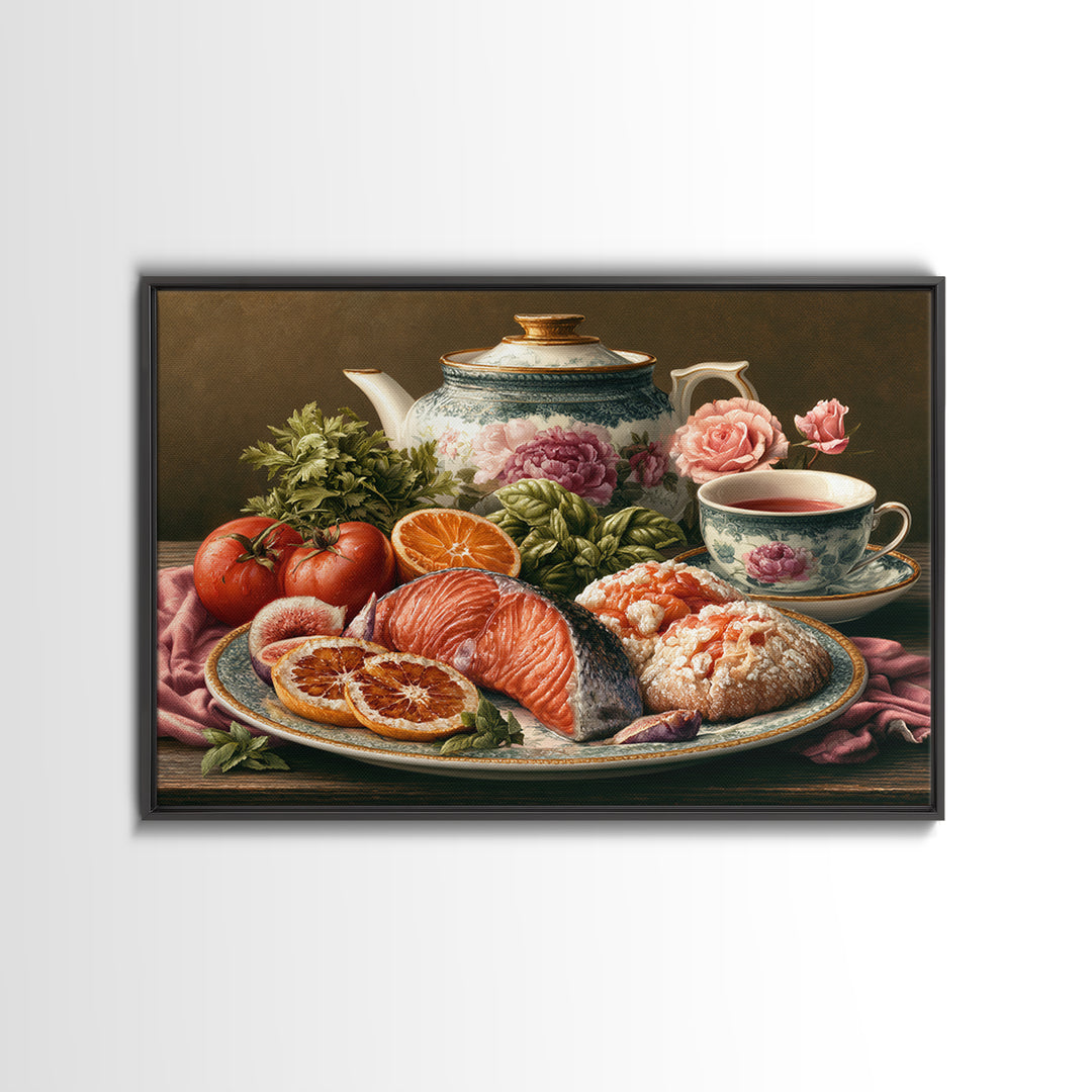 Sushi Fish and Ceramic Plate Composition Framed Canvas Print, Restaurant Art, Canvas Print, Restaurant Decor, Fine Art, Bistro, RES-3x2-9