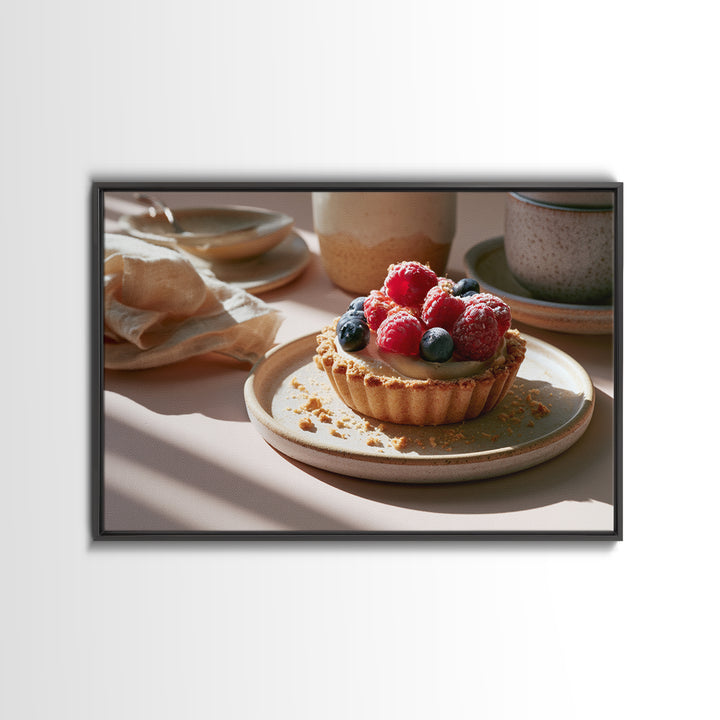 Dessert Tart with Berries and Cream Framed Canvas Print, Restaurant Art, Art Print, Restaurant Decor, Fine Art, Bistro, RES-3x2-92