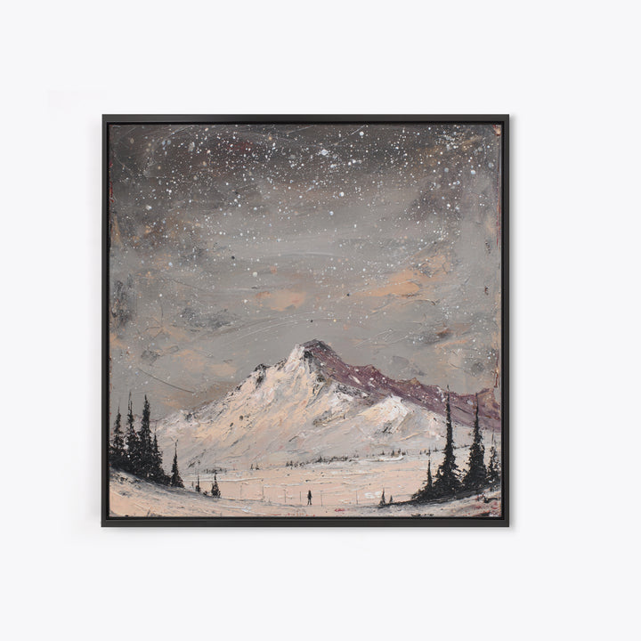 Retro Ski Poster Mountain Scene Framed Canvas Print, Retro Art, Wall Art Print, Living Room Decor, Fine Art, Retro, Boho Decor, RET-1x1-24