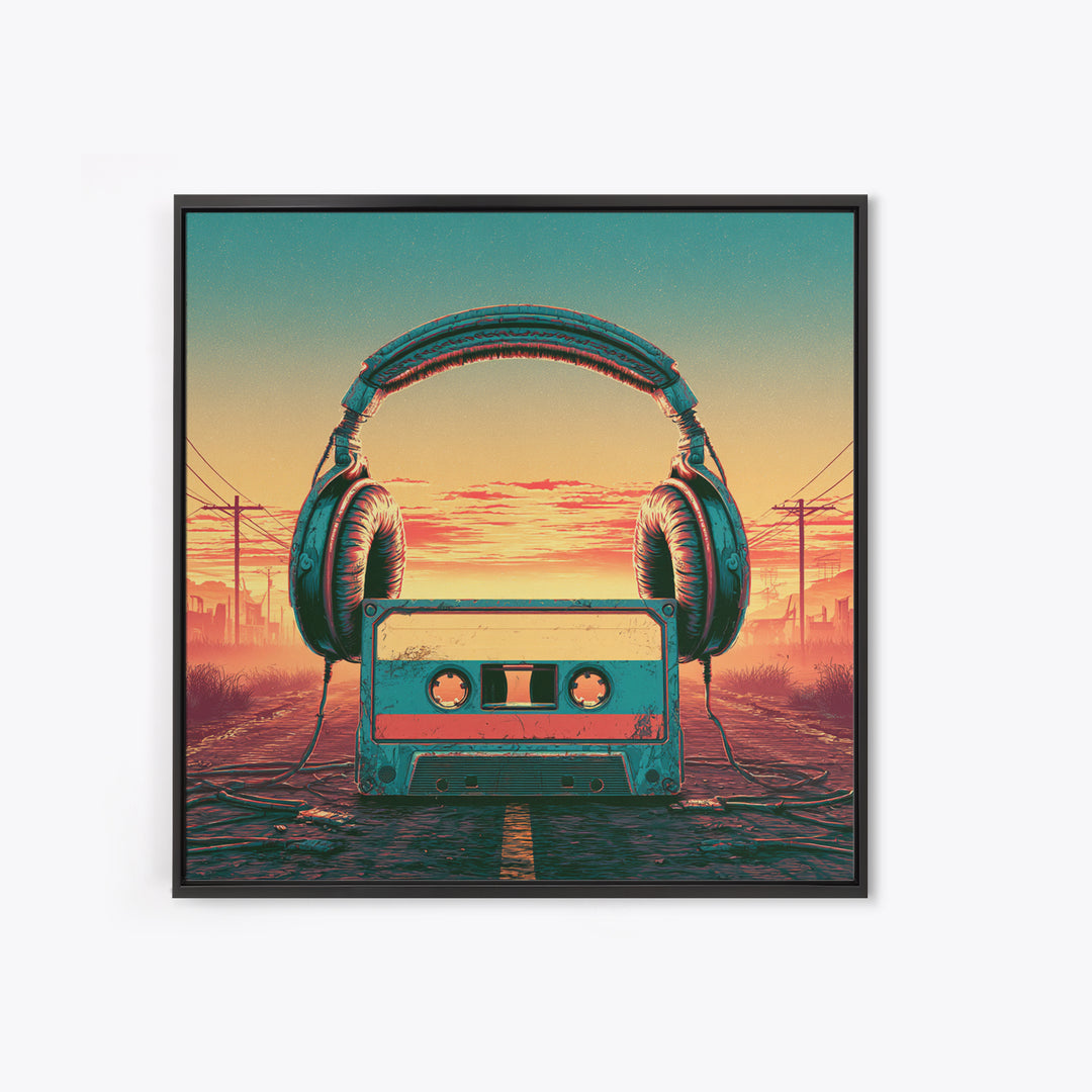 Cassette Tape and Headphones Graphic Canvas Print, Retro Art, Retro Wall Art, Living Room Decor, Oil Painting, Retro, RET-1x1-54