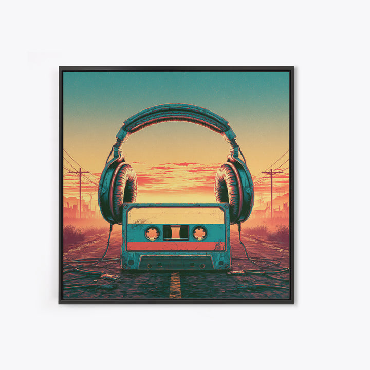 Cassette Tape and Headphones Graphic Canvas Print, Retro Art, Retro Wall Art, Living Room Decor, Oil Painting, Retro, RET-1x1-54