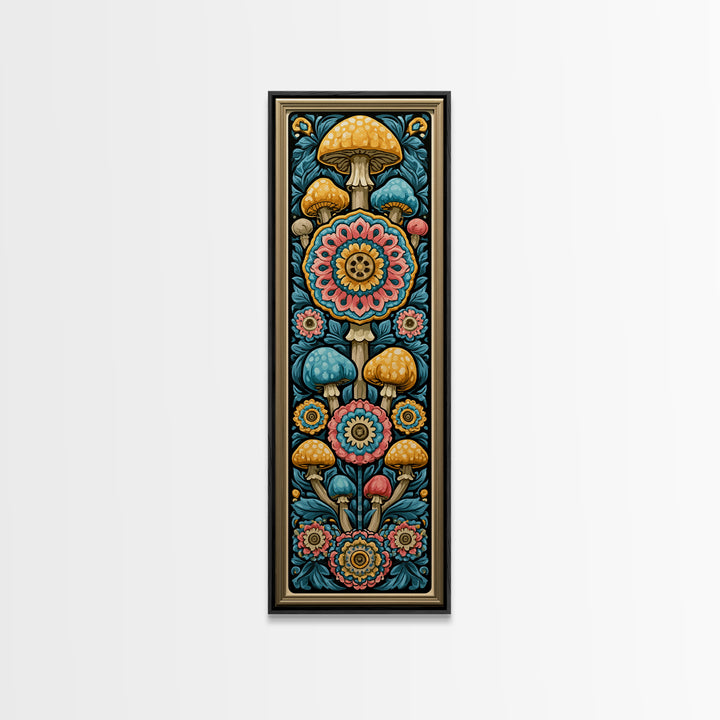 Funky Mushroom and Flower Pattern Canvas Print, Retro Art, Wall Art, Living Room Decor, Fine Art, Retro, Original Art, RET-1x3-35
