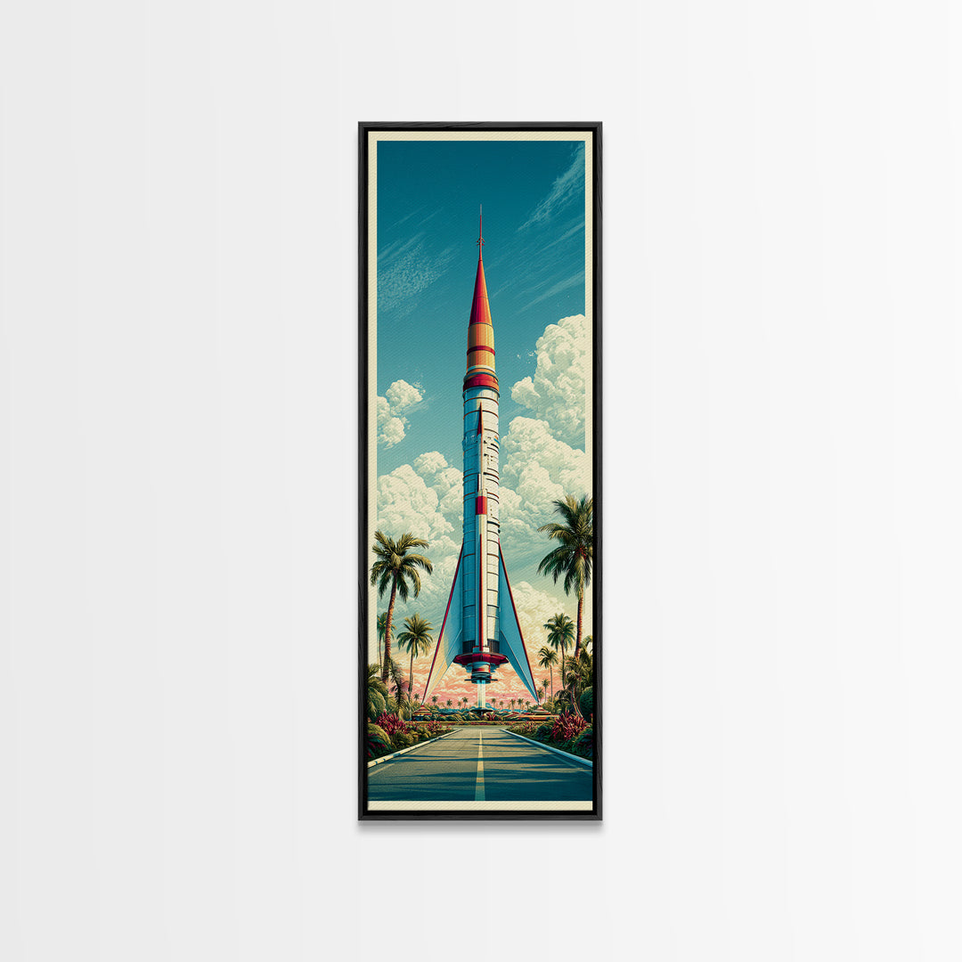 Space Age Rocket Poster Scene Canvas Print, Retro Art, Wall Art Prints, Living Room Decor, Fine Art, Retro, Whimsical Decor, RET-1x3-43