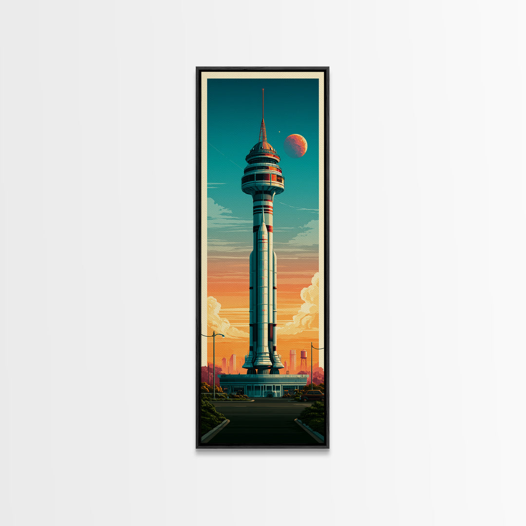Space Age Rocket Poster Scene Framed Canvas Print, Retro Art, Retro Wall Art, Living Room Decor, Fine Art, Retro, Luxury Decor, RET-1x3-91