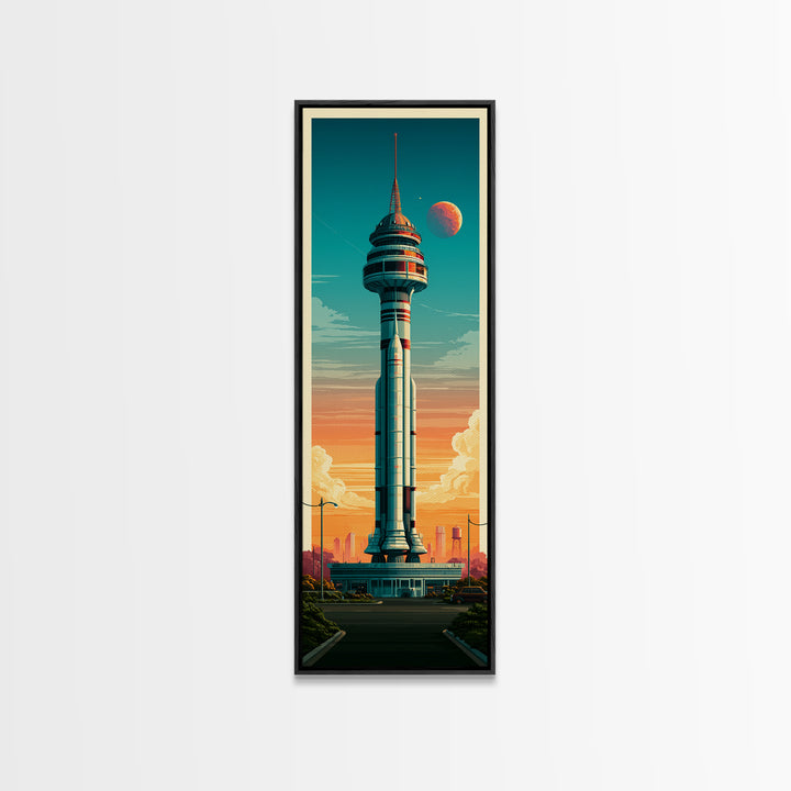 Space Age Rocket Poster Scene Framed Canvas Print, Retro Art, Retro Wall Art, Living Room Decor, Fine Art, Retro, Luxury Decor, RET-1x3-91