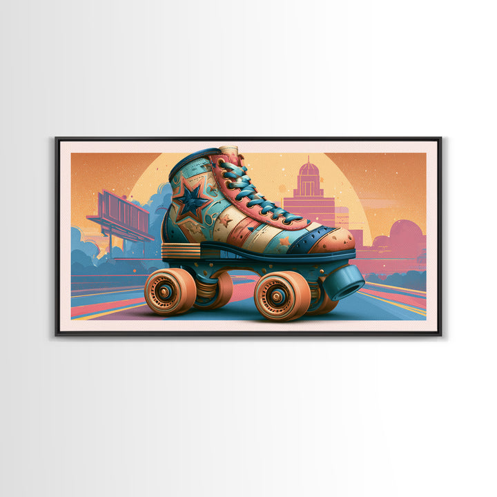 Retro Roller Skate Framed Canvas Print, Retro Art, Mid Century Modern, Living Room Decor, Fine Art, Retro, Dopamine Decor, RET-2x1-72
